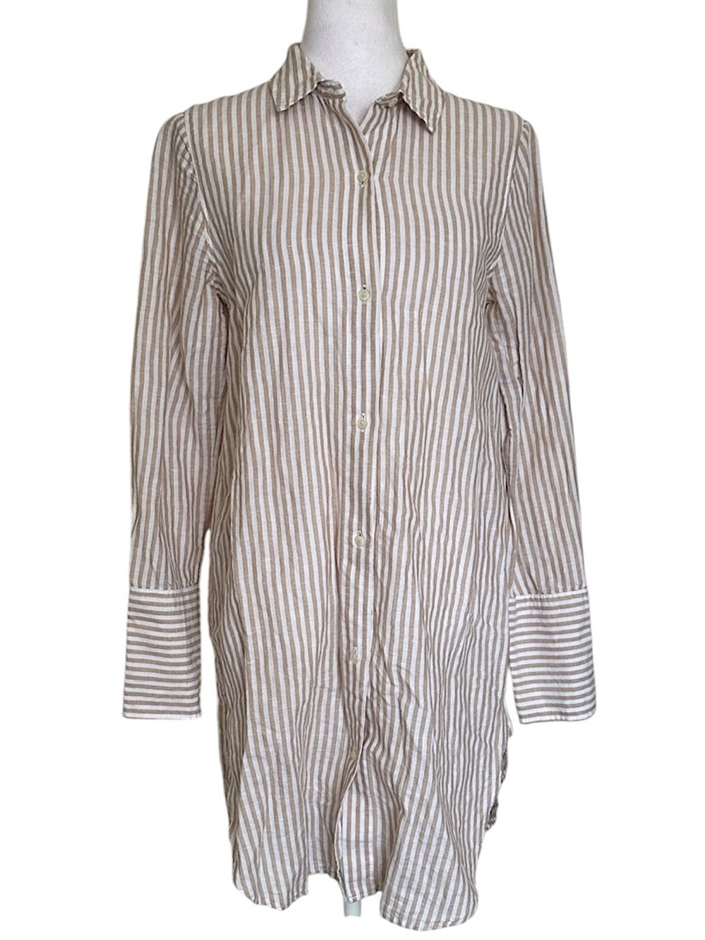 J. Crew Original Beachwear Dress Shirt Women's Sz XS Striped Linen Blend CoverUp